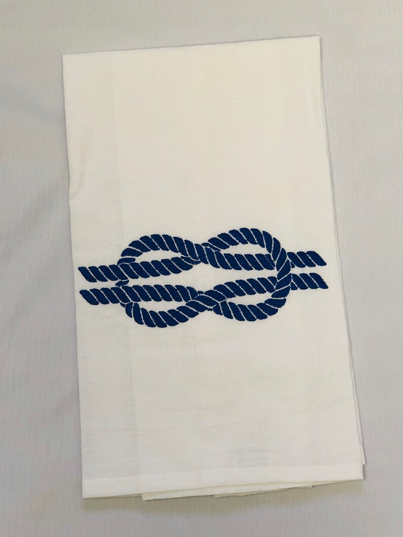 Embroidered Nautical Knot Flour Sack Dish Towel Decorative Kitchen Towel Guest Towel Tea Towel Linen Housewarming Hostess Gift image 2