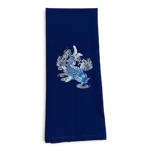 Towel - Chinoiserie Koi Fish Embroidered Design Kitchen Bath Home Decor