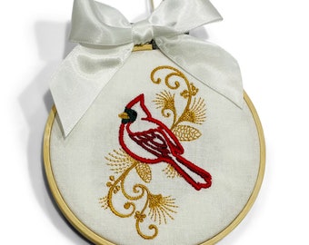 Ornament - Embroidered Cardinal Decorating Holiday Keepsake