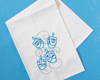 Embroidered Dreidel Hannukah Chanukkah Holiday Home Kitchen Towel Guest Towel Bathroom Towel Tea Towel Linen Housewarming Hostess Gift