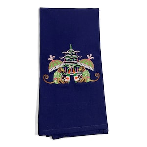 Towel - Chinoiserie Celebrating Monkeys Embroidered Design Kitchen Bath Home Decor