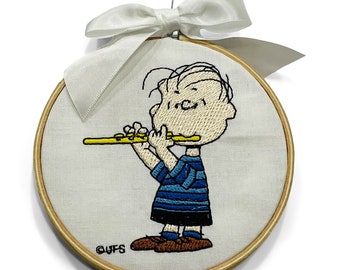 Ornament - Embroidered Linus Playing the Flute Woodstock Peanuts Snoopy Holiday Christmas Keepsake