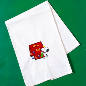 Embroidered Snoopy and Doghouse Peanuts Christmas Winter Holiday Home Kitchen Towel Guest Towel Tea Towel Linen Housewarming Hostess Gift