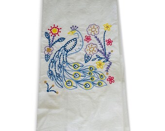 Embroidered Peacock Home Kitchen Towel Bathroom Towel Guest Towel Tea Towel Cotton Housewarming Hostess Gift