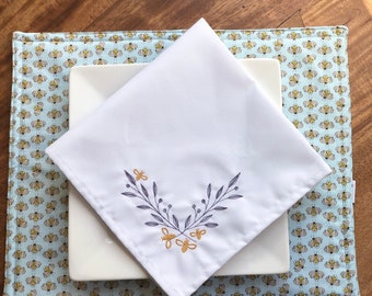 Pair of Embroidered Bumblebee Gold with Leaves Napkins - Set of Two