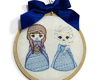 Ornament - Embroidered Anna and Elsa Frozen Snow Queen Holiday Christmas Keepsake