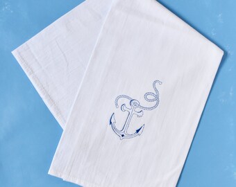 Embroidered Nautical Beach Anchor Home Kitchen Towel Bathroom Towel Guest Towel Tea Towel Cotton Housewarming Hostess Gift