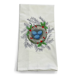 Embroidered Robin&#39;s Eggs Nest Kitchen Towel Bathroom Towel Guest Towel Tea Towel Cotton Housewarming Hostess Gift