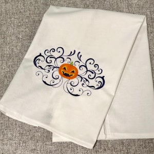 Embroidered Halloween Pumpkin Jack o Lantern Holiday Home Kitchen Towel Bathroom Towel Guest Towel Tea Towel Linen Housewarming Hostess Gift image 2