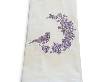 Embroidered Toile Bird in Wreath Spring Home Kitchen Towel Bathroom Towel Guest Towel Tea Towel Cotton Housewarming Hostess Gift