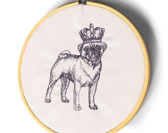 Ornament - Embroidered Pug in Crown Decorative Hoop Keepsake Ornament