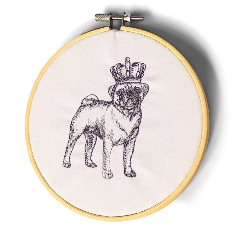 Ornament Embroidered Pug in Crown Decorative Hoop Keepsake Ornament image 1