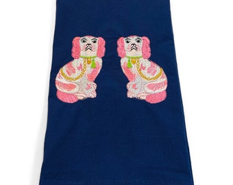 Towel - Preppy Staffordshire Dog Pair Embroidered Design Kitchen Bath Home Decor