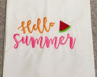 Embroidered Hello Summer Summertime Home Kitchen Towel Guest Towel Tea Towel Linen Housewarming Hostess Gift