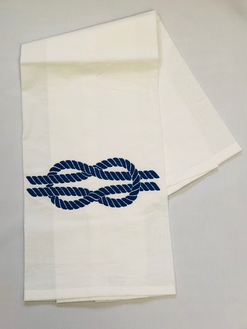 Embroidered Nautical Knot Flour Sack Dish Towel Decorative Kitchen Towel Guest Towel Tea Towel Linen Housewarming Hostess Gift image 3