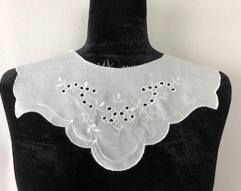 Vintage Sew-On Collar White Cotton Single Front Piece with White Embroidered Eyelet Flowers 1960's