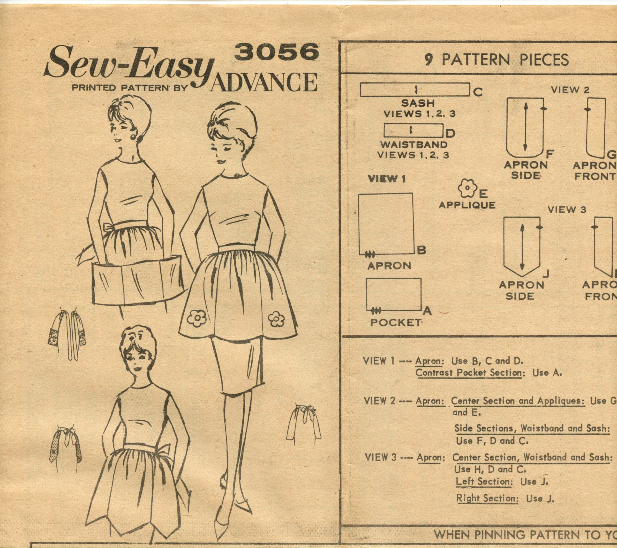 Uncut Advance Sew-easy Pattern Misses Apron 3 Versions One Size 1960's ...