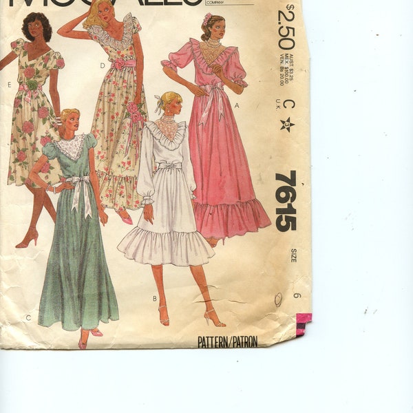 Vintage McCall’s Sewing Pattern 7615 Misses' 1980's Robe avec jupe évasée et volants Taille 6 Buste 30.5 CUT et Complet