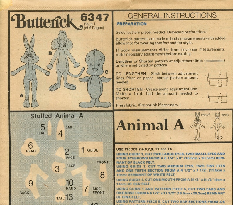 Butterick Sewing Pattern 6347 Remember Warner Bros. Looney Tunes ? Sew ...