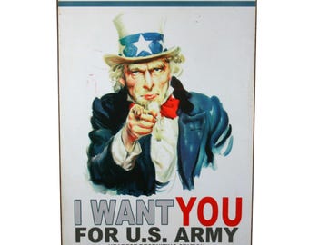 Distressed Wooden Sign 'uncle Sam Wants You'. American WW1