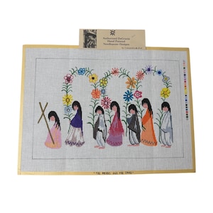 Hand-Painted Needlepoint Canvas &quot;The Arches And The Cross&quot; By Ted De Grazia 12&quot;x18&quot; Floral & People Design Sundance Designs