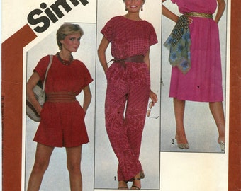 Uncut Simplicity Pattern 5373 Misses' Jumpsuit in Two Lengths and Pullover Dress Sizes 12-14-16 Bust 34" 36" 38" Uncut
