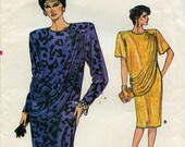 Vogue Sewing Pattern 9743 Misses 39 Straight Dress, Loose-Fitting Draped Overlay Sizes 8-10-12 Uncut