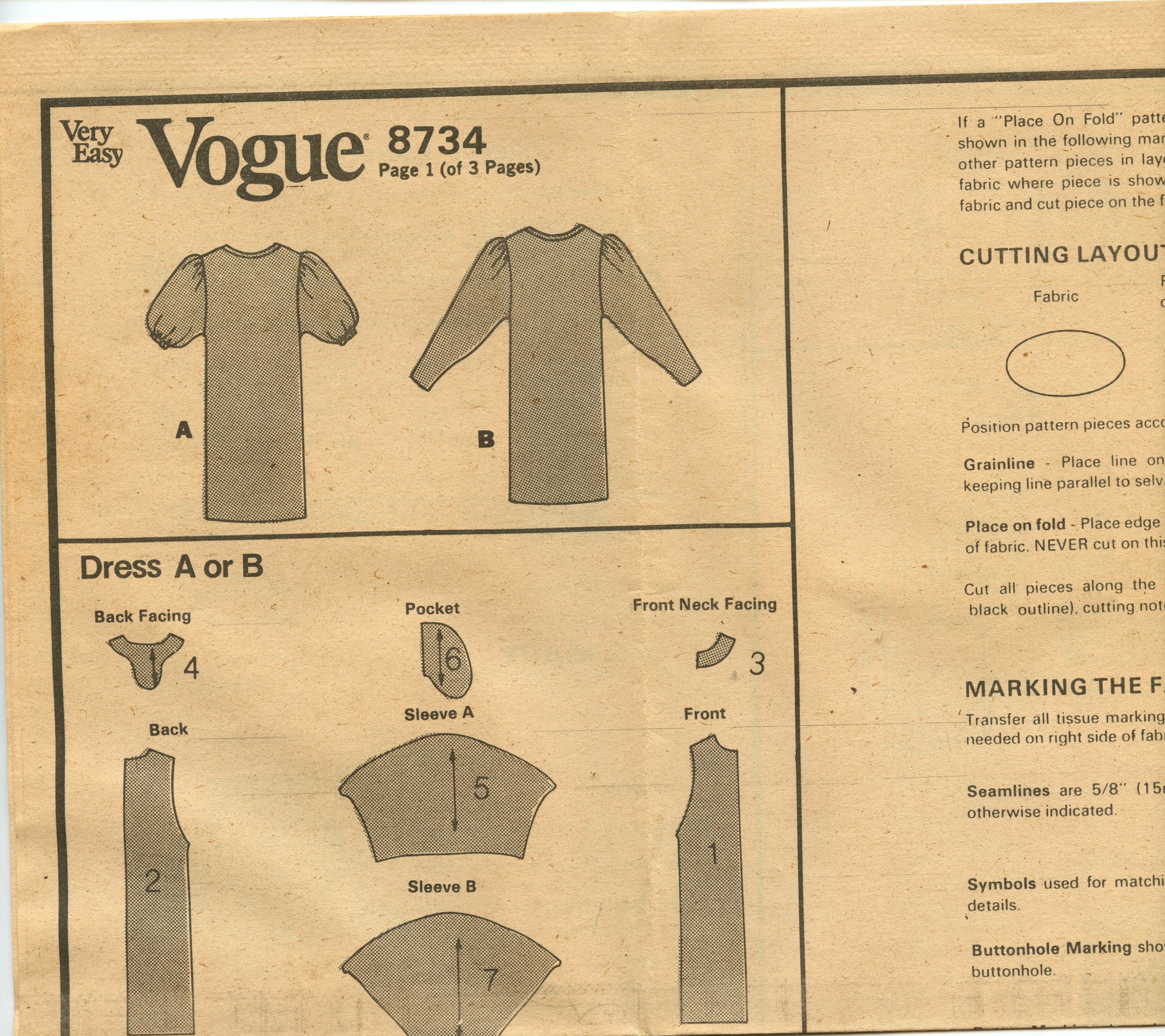 Vintage Easy Vogue Sewing Pattern 8734 Misses' Loose-fitting Straight ...