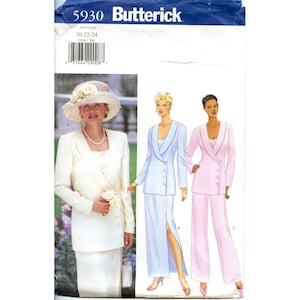 Cartamodello Butterick 5930 per giacca, top, gonna e pantaloni da donna, taglie 20-22-24, vestibilità comoda.