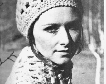 Virkmönster, mössa, halsduk, 1970-tal, vintage, pdf, ***** direktnedladdning