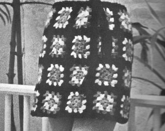 1970-talet, Vintagevirkning, kjolmönster, Mormorsrutor, pdf, omedelbar nedladdning, virkmönster, klänningsmönster, vintagemönster, virkad botten
