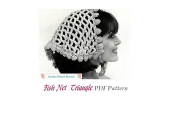 Vintage Crochet Triangle Head Scarf Pattern, 1970, INSTANT DOWNLOAD, PDF