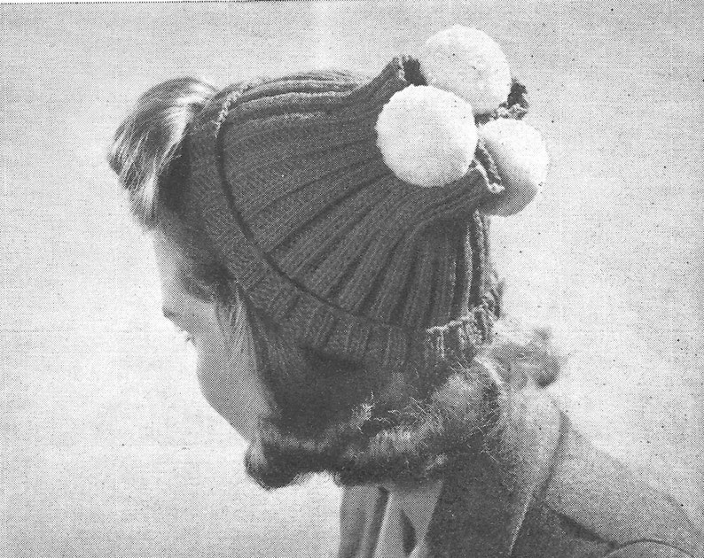 1940's, Knit Hat pattern, Rib Stitch, knit pattern, vintage pattern, knit beanie, hat patterns, instant download, pdf pattern image 1