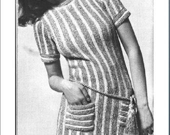 Vintage Knit Pattern for a Women's Knit Striped Tunic, PDF Instant Download