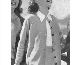 1940's Vintage Knit Cardigan Sweater Pattern fro Women, PDF instant download