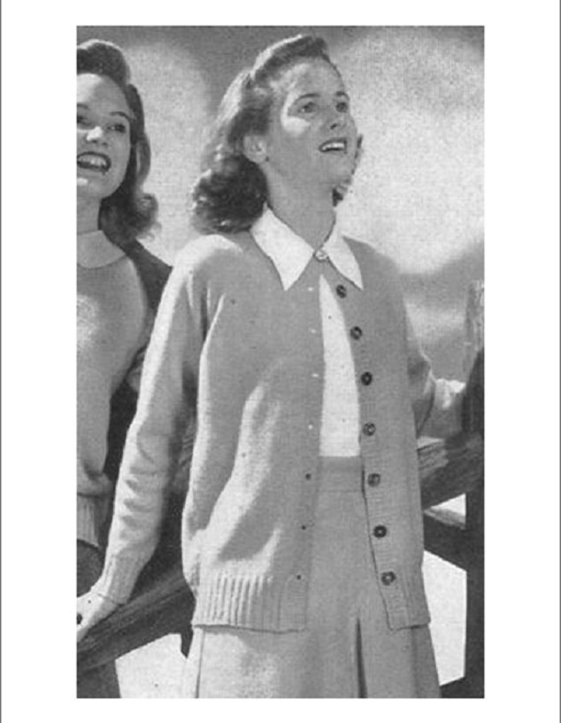 1940's Vintage Knit Cardigan Sweater Pattern fro Women, PDF instant download image 1