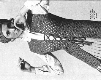 1970's Vintage Crochet Vest and Hat Pattern, Open work Stitch Pattern, PDF instant download