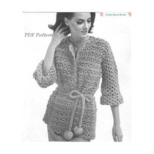 Crochet Pattern, Jacket with belt, 1970s, Vintage, INSTANT DOWNLOAD, PDF