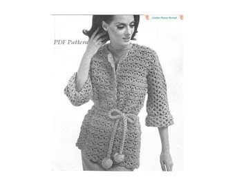Crochet Pattern, Jacket with belt, 1970s, Vintage, INSTANT DOWNLOAD, PDF