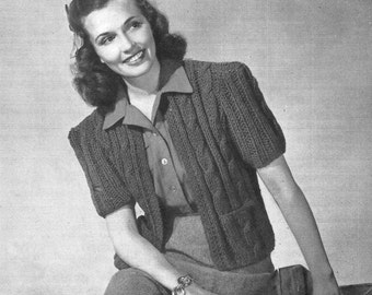 1940s Cable Knit Jacket Pattern, Knitting Pattern, PDF instant download
