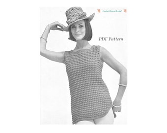 Vintage Women's Knit Top Pattern, Sleeveless Tunic Style, 1970s, INSTANT DOWNLOAD, PDF