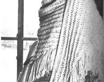 Vintage Knit Shawl Pattern, Triangle Shawl with Fringe, PDF instant download