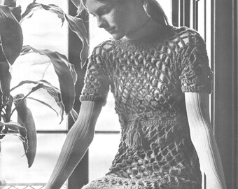 Vintage Crochet Dress Pattern for Women, 1970s, pdf instant download