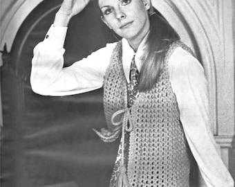 Knit Vest Pattern, front cord tie, summer knit vest,-----Vintage pattern, 1970s clothes, pdf pattern, womens patterns, knitting pattern