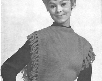 Mönster för vintage stickad tröja med fransar, åtsittande poncho-modell, pdf-mönster
