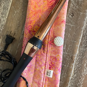 Hot hair iron travel pouch: curling iron, flat iron, insulated bag; Pink Island Batik print