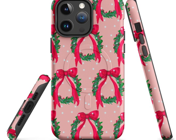 Red Bow Christmas Wreath pattern MagSafe® tough case for iPhone®