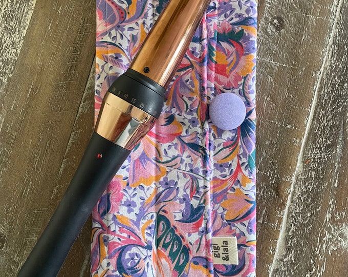 Hot hair iron travel pouch: curling iron, flat iron, insulated bag; Lavender Butterfly Garden print