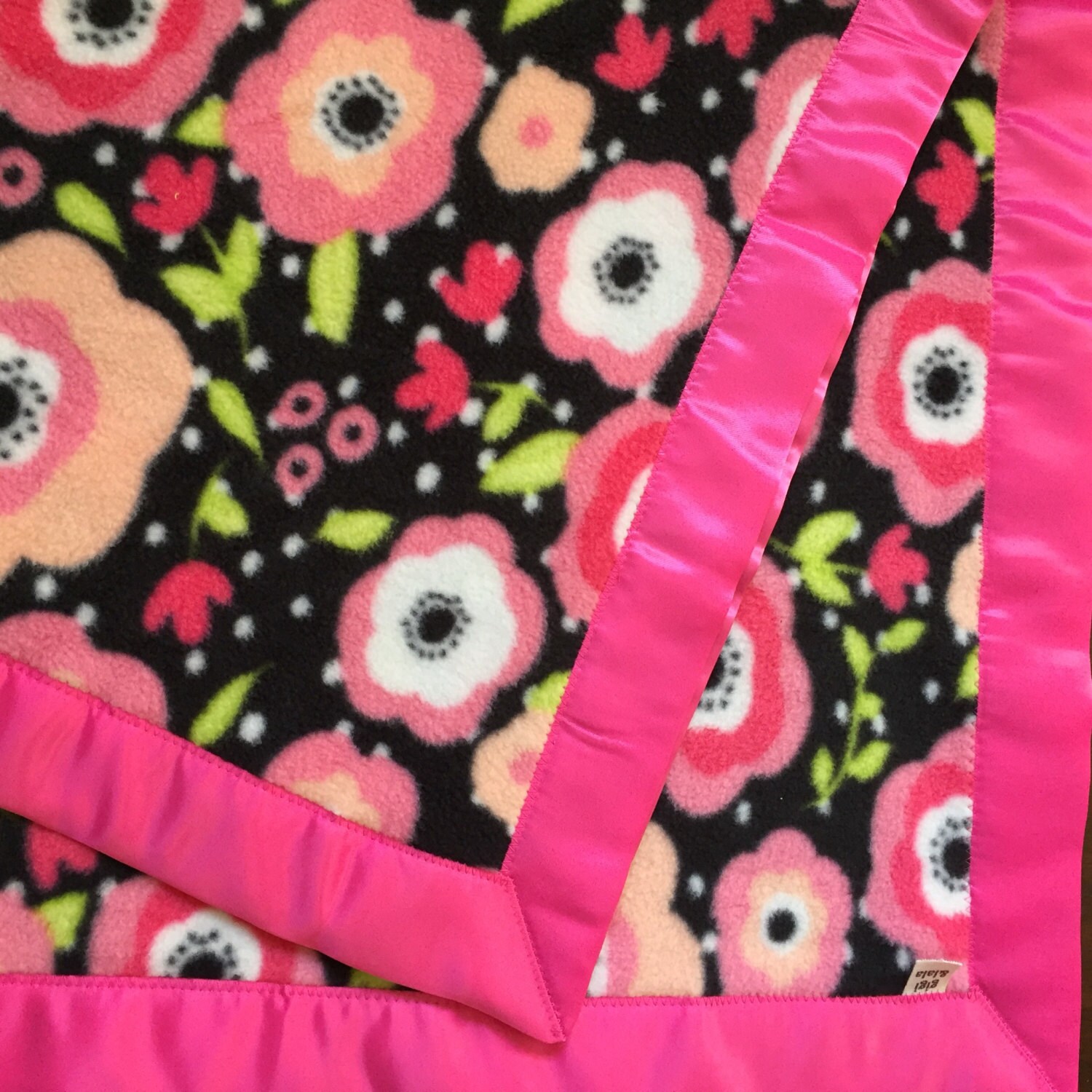 Pink Poppies Fleece Blanket with Satin Binding