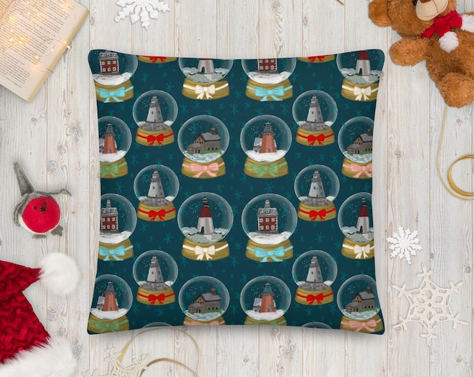 Lighthouse Snowglobes hand-drawn print: Premium Pillow